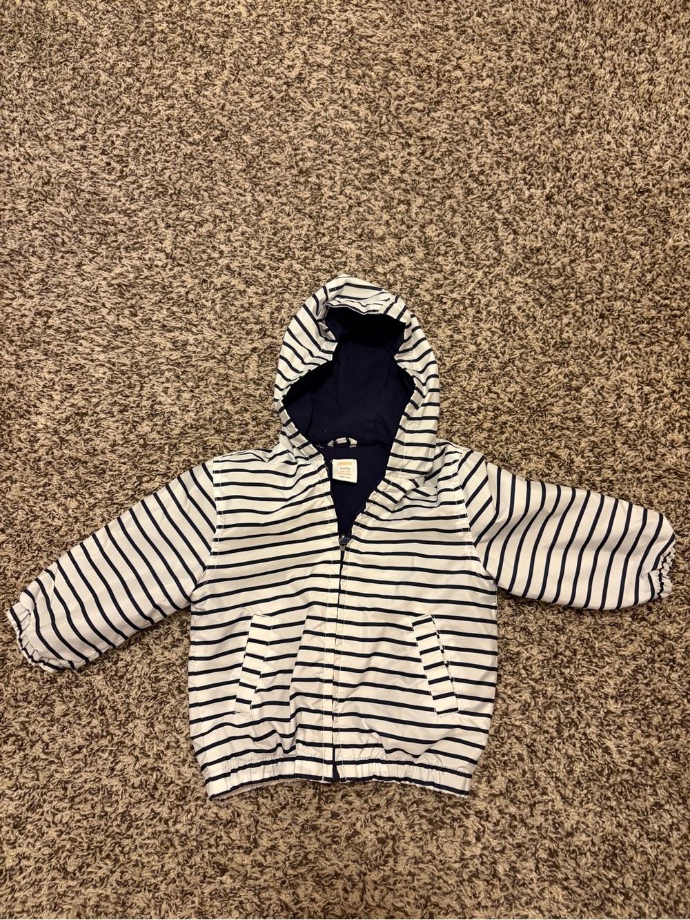 Gymboree White and Navy Striped Hooded Jacket